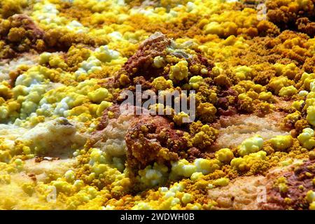 Die farbenfrohe Landschaft der grünen Säureteiche im Krater des Dallol-Vulkans die Danakil-Wüste (oder Afar-Wüste) ist eine Wüste im Nordosten Äthiopiens im Süden Stockfoto