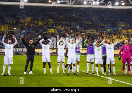 Arnheim, Niederlande. Januar 2024. Arnhem - Luka Ivanusec von Feyenoord, Quilindschy Hartman von Feyenoord, Gernot Trauner von Feyenoord, Marcos Lopez von Feyenoord, Thomas Beelen von Feyenoord, Antoni Milambo von Feyenoord, Ondrej Lingr von Feyenoord, David Hancko von Feyenoord während des Eredivisie-Spiels zwischen Vitv, Arnhome am 21. Januar 2024 in Arnhomo in Gelhomo, Arnhomo Niederlande. Credit: Box to Box Pictures/Alamy Live News Stockfoto