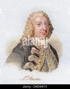 George Anson, 1. Baron Anson 1697 - 1762. Britischer Admiral und wohlhabender Aristokrat, bekannt für seine Weltumsegelung. Aus dem 1825 erschienenen Buch Crabbs Historical Dictionary, Historisch, digital restaurierte Reproduktion von einer Vorlage aus dem 19. Jahrhundert, Datum nicht angegeben Stockfoto
