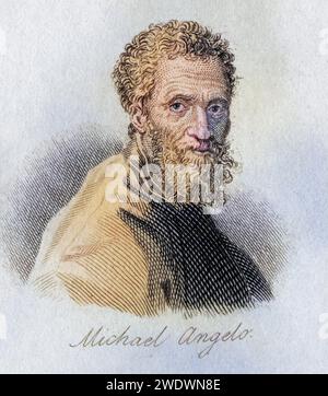 Michelangelo Buonarroti, 1475-1564. Italienischer manieristischer Maler, Bildhauer, Architekt und Dichter italienischer manieristischer Maler, Bildhauer, Architekt und Dichter der Hochrenaissance, historisch, digital restaurierte Reproduktion von einer Vorlage aus dem 19. Jahrhundert, Datum nicht angegeben Stockfoto