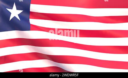 3D-Rendering - die Nationalflagge Liberias flattert im Wind. Stockfoto