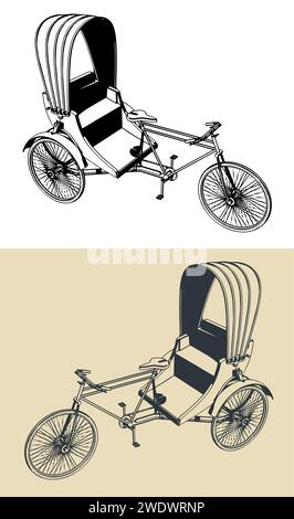 Stilisierte Vektor-Illustration eines dreirädrigen Mannfahrzeugs Stock Vektor