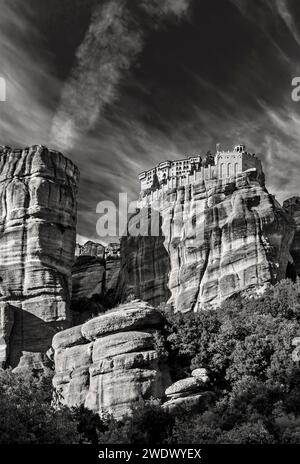 Kloster Varlaam, Metera, Trikala, Thessalien, Griechenland. Meteora wurde von der UNESCO zum Weltkulturerbe erklärt. Stockfoto
