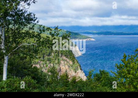 Küstenlandschaft vom Cabot Trail in Nova Scotia am Hafen von Neils, Kanada Stockfoto