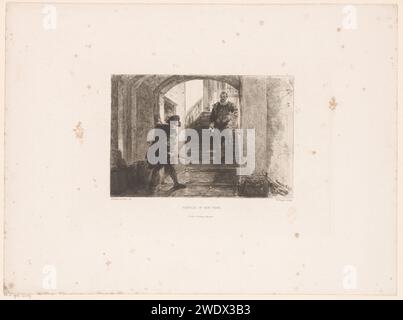 Attack on the Prins, 1584, William Unger, nach Herman Frederik Carel Ten Kate, 1871–1873 Druck der Prinz von Orange in Delft ermordet von Balthasar Gerards, 10. Juli 1584. Im Moment vor dem Schuss: Willem van Oranje geht die Treppe hinunter, Balthasar Gerards wartet unten auf ihn. Druckerei: Germanyprinter: Münchner Papierätzversuch, politischer Mord. Treppenhaus Prinsenhof Stockfoto