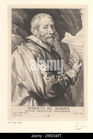 Porträt von Joos de Momper II., Lucas Vorsterman (I), nach Anthony Van Dyck, 1645–1646 Druck Porträt des Antwerpener Malers Joos de Momper (II). Antwerpener Papiergravur Stockfoto