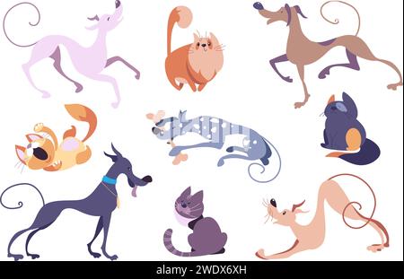 Vektorset Hunde und Katzen im minimalistischen Stil Stock Vektor