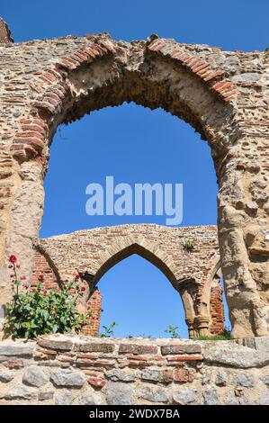 All Saints' Church auf dem Gelände des Colchester Zoo, Essex, Großbritannien. Aus dem 13. Jahrhundert ehemalige Pfarrkirche von Great Stanway. Ruinen, teilweise restauriert Stockfoto