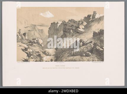 Ganjamed auf dem berg alvand im Iran, egène Fandin, 1843–1854 Druck auf dem Berg Alvand bei Hamadan, Iran, zwei Inschriften wurden im Granit angebracht, bzw. König Darius I. und Xerxes I. Paris Papierbeschriftung. Schlucht, Schlucht, Abgrund, Canyon Hamad Stockfoto