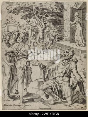 Abraham en de drie Engelen (Genesis 182-10). Stockfoto