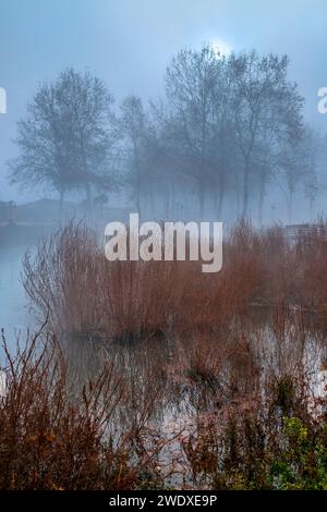 Foto in Vryssi Tyrnavou, einem malerischen kleinen See und einem schönen Erholungsgebiet in der Nähe von Tyrnavos, Larissa, Thessalien, Griechenland. Stockfoto