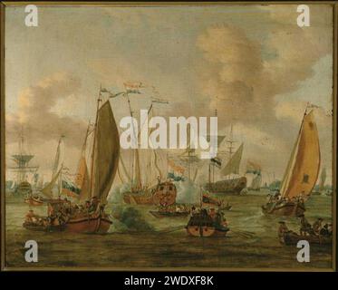 Abraham Storck - Spiegelgevecht op het IJ te Amsterdam ter ere van het bezoek van Tsaar Peter de Grote op 1 september 1697 Stockfoto