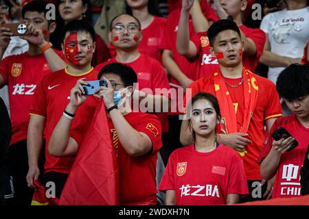 Doha, Katar, 22. Januar 2024, AFC Asian Cup Katar 2023 Gruppe A - China 0:1 Katar, mit einem Tor von Hasaan Al Heidos, unterstützt von Akram Afif, besiegte Katar China mit der kleinsten Marge und holte sich den ersten Platz in der Gruppe A, China scheiterte aus. Quelle: Runbang Zhu/Alamy Live News Stockfoto