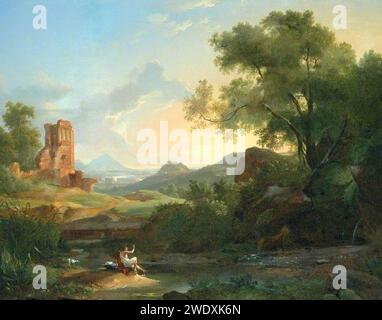 Achille Etna Michallon (1796–1822) – Landschaft mit einem Mann, der von einer Schlange erschreckt wird, inmitten von Ruinen Stockfoto