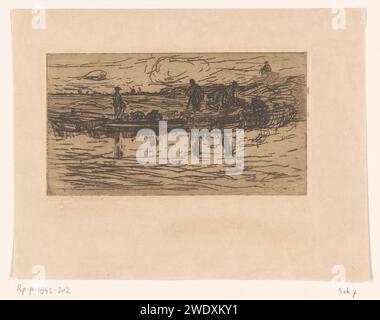 Landschaft mit zwei Figuren auf dem Wasser, Floris Verster, 1889 Druckpapier Ätzen / Trockentorf (Bodenart). Torfschnitt. Landschaften in der gemäßigten Zone Stockfoto
