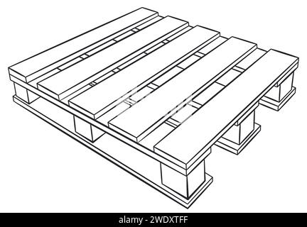 Abbildung: Schwarze Kontur der Holzpalette isoliert Stock Vektor