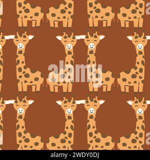 Nahtloses Muster der Babygiraffe auf braunem Hintergrund. Vektorillustration in handgezeichnetem Stil. Stock Vektor