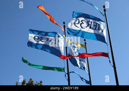 Die lebendige Flaggenlandschaft am Pier 39 Stockfoto