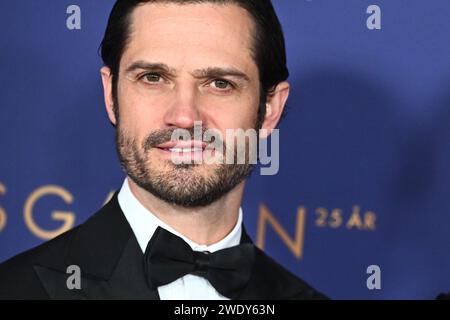 STOCKHOLM, SCHWEDEN 20240122 Prinz Carl Philip kommt auf dem roten Teppich zur jährlichen Sportgala 2024 in der Friends Arena. Foto: Claudio Bresciani / TT Stockfoto