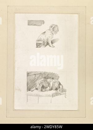 Sitzender und liegender Hund, Cornelis Brouwer, Cornelis Ploos van Amstel, nach Frans van Mieris, 1777 Druck Amsterdamer Papierätzhund Stockfoto