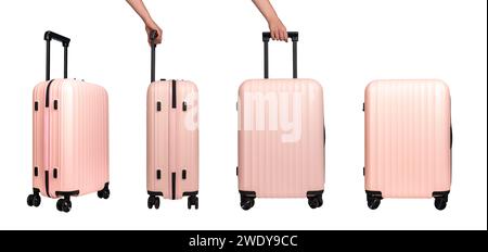 Koffer mit Rädern, Handgepäck, Spinnerbags Set, Fluggepäck isoliert auf weiß Stockfoto