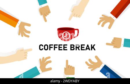 Coffee Break Team Icon Illustration Tasse und Uhr Take a Break Präsentationskonzept Stock Vektor
