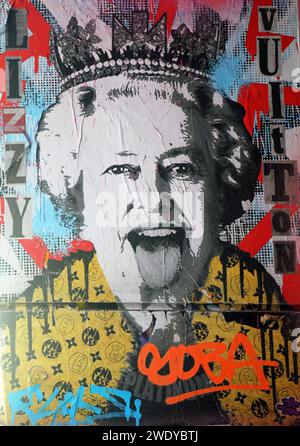 Königin Elizabeth Grafitti in London Stockfoto