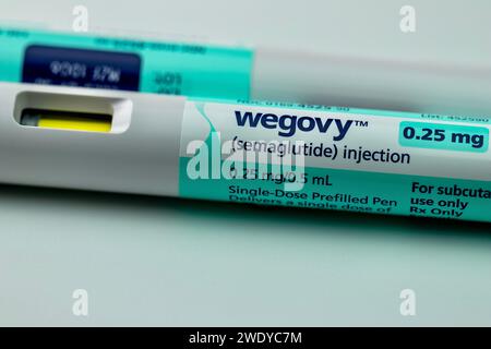 Wegovy Semaglutid Injektionsstifte aus nächster Nähe Stockfoto