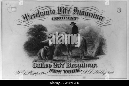 Werbung für die Merchants Life Insurance Co. Of New York City, möglicherweise als Beleg) - American Bank Note Co., New-York Stockfoto