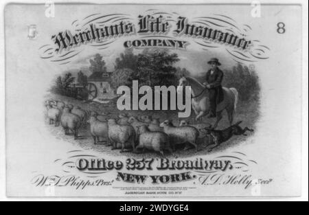 Werbung für die Merchants Life Insurance Co. Of New York City, möglicherweise als Beleg) - American Bank Note Co., New-York Stockfoto