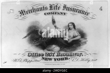 Werbung für die Merchants Life Insurance Co. Of New York City, möglicherweise als Beleg) - American Bank Note Co., New-York Stockfoto