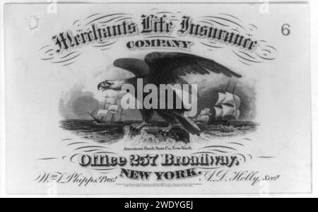Werbung für die Merchants Life Insurance Co. Of New York City, möglicherweise als Beleg) - American Bank Note Co., New-York Stockfoto