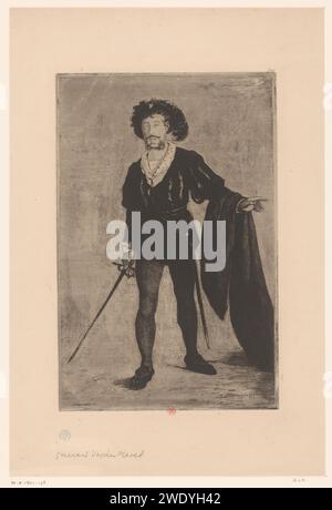 Portret van Jean -Baptiste Faure in de Rol van Hamlet, Henri Charles Guérard, 1877 - 1897 Druckpapier, das historische Personen graviert. Porträt des Schauspielers, der Schauspielerin. Schauspieler (auf der Bühne) Stockfoto