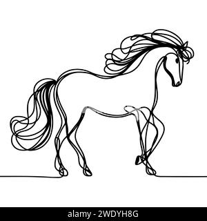 Durchgehende Einzeichenzeichnung eines isolierten Pferdes. Stock Vektor