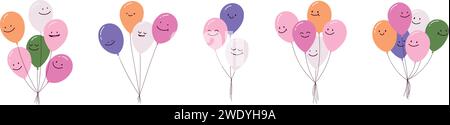 Lustiger einfacher Doodle Ballon, lächelnde Charaktere kinderfreundlich. Illustration des flachen Vektors auf weißem Hintergrund isoliert. Stock Vektor