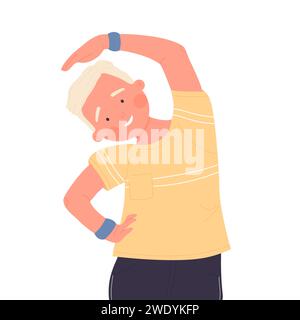 Kleiner Junge beim Training. Fitness-Aktivität für Kinder, gesunde Lebensstil Kinder Karikaturvektor Illustration Stock Vektor