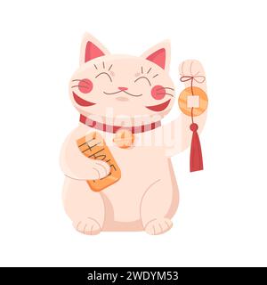 Süße japanische Glückskatze. Maneki Neko bringt Geld und Glück Cartoon Vektor Illustration Stock Vektor