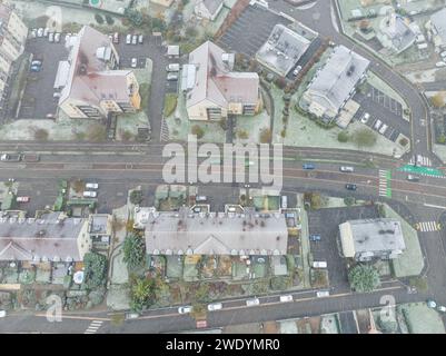 Luftaufnahme der Wohngegend Kingersheim, Mulhouse, Elsass, Frankreich. Stockfoto