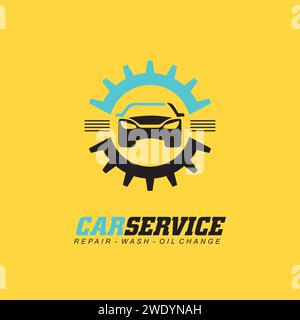Car Service-Logo mit Silhouette und Zahnradform. Symbol für Vektortransport. Stock Vektor