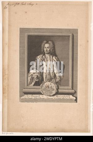 PortraT van Johann August Graf von Meyerfeldt, Christian Fritzsch, 1729 Druck Hamburger Papierstich historischer Personen. Waffenlager, Heraldik. Mantel, Kleid, Kleid (Symbol der Souveränität) Stockfoto