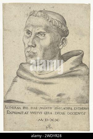 Porträt von Martin Luther als Augustiner Monnik, Lucas Cranach (I), 1520 Druck Porträt von Martin Luther als Augustiner Monnik mit lateinischer Inschrift in zwei Zeilen: Aetherna Ipse Svae ... Cera LVCAE OCCIDVOS Deutschland Papiergravur Mönch(e), Mönch(e) Stockfoto