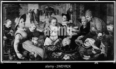 Nach Pieter Aertsen - Marktszene und das Gleichnis der Arbeiter im Weinberg, na 1559, 283112. Stockfoto