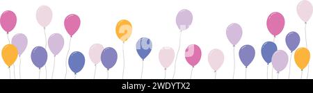 Bunte Ballonbänke für Geburtstage und Partys. Blaue Comic-Ballons mit Seilen, festliche Atmosphäre. Illustration des flachen Vektors isoliert auf weiß Stock Vektor