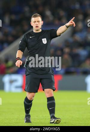 Leicester, Großbritannien. Januar 2024. Schiedsrichter Josh Smith, während des Sky Bet Championship Matches Leicester City gegen Ipswich Town im King Power Stadium, Leicester, Großbritannien, 22. Januar 2024 (Foto: Gareth Evans/News Images) in Leicester, Großbritannien am 22. Januar 2024. (Foto: Gareth Evans/News Images/SIPA USA) Credit: SIPA USA/Alamy Live News Stockfoto