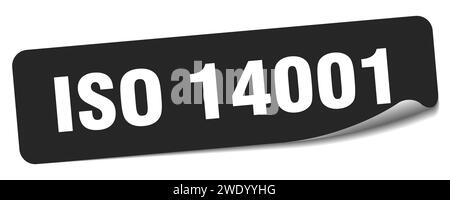 Aufkleber nach iso 14001. Rechteckiges iso 14001-Etikett isoliert auf weißem Hintergrund Stock Vektor