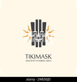 Tiki Maske Logo Design ideal für Strandbar, tropisches Resort oder Souvenirshop. Konzept des alten Vektorsymbols. Stock Vektor