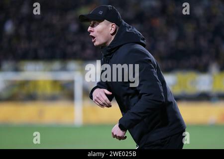 KERKRADE, Niederlande. Januar 2024. Fußball, Niederländer Keuken Kampioen Divisie, Roda JC - FC Eindhoven, Parkstad Limburg Stadium, Saison 2023/2024, Roda JC Kerkrade Trainer Bas Sibum Credit: Pro Shots/Alamy Live News Stockfoto