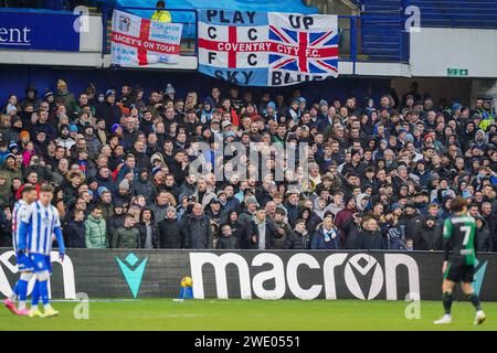 Sheffield, Großbritannien. Januar 2024. Coventry City Fans in der Westtribüne, Leppings Lane während des Sheffield Wednesday FC gegen Coventry City FC im Hillsborough Stadium, Sheffield, Vereinigtes Königreich am 20. Januar 2024 Credit: Every Second Media/Alamy Live News Stockfoto