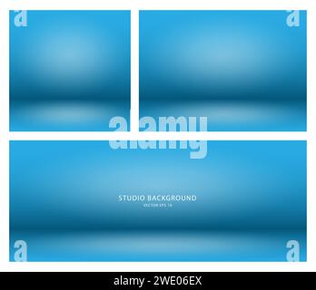 Eine Reihe von leeren blauen Hintergründen für Präsentationen von Kosmetikprodukten zum Online-Verkauf. Stock Vektor