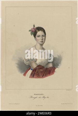 Porträt von Marianne, Prinzessin der Niederlande, Anonym, 1827 - 1860 gedrucktes Porträt von Marianne. Am unteren Rand ihres Namens und ihres Titels. Druckerei: Netherlandsprinter: Netherlandspublisher: Paris Paper Stockfoto
